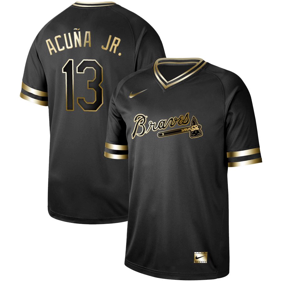Men Atlanta Braves #13 Acuna jr Nike Black Gold MLB Jerseys->seattle mariners->MLB Jersey